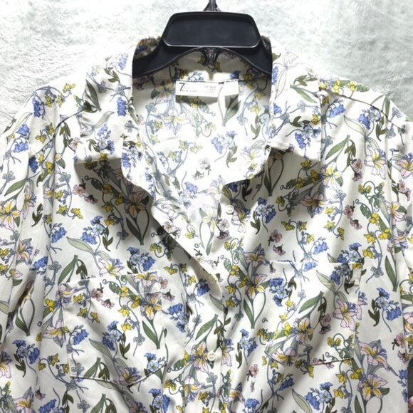 7th Avenue New York & Company Floral Button-Up Blouse XL Semi-Crop front knot - Picture 8 of 11